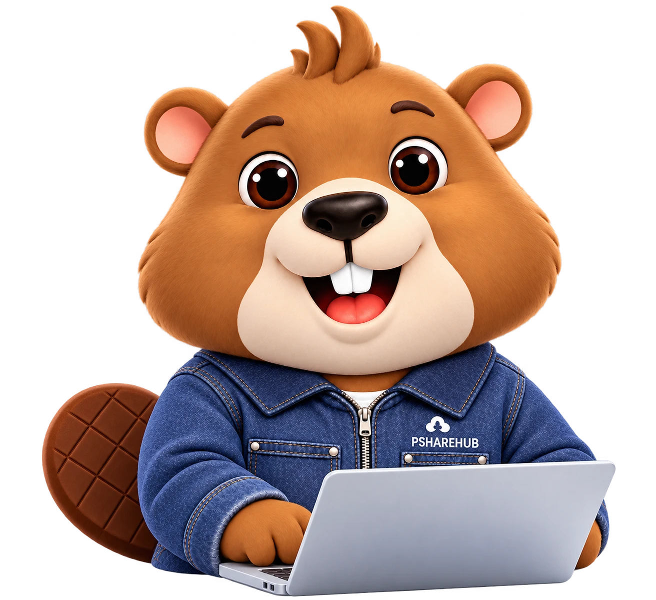 Linh vật Chúi của PShareHub với máy tính